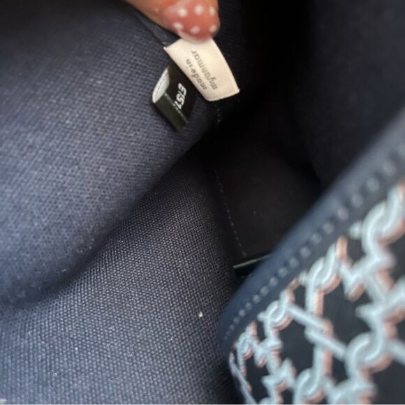 KATE SPADE Navy Blue Geometric Link Tote Surprise Knott Laptop Work Shoulder Bag - Picture 13 of 15